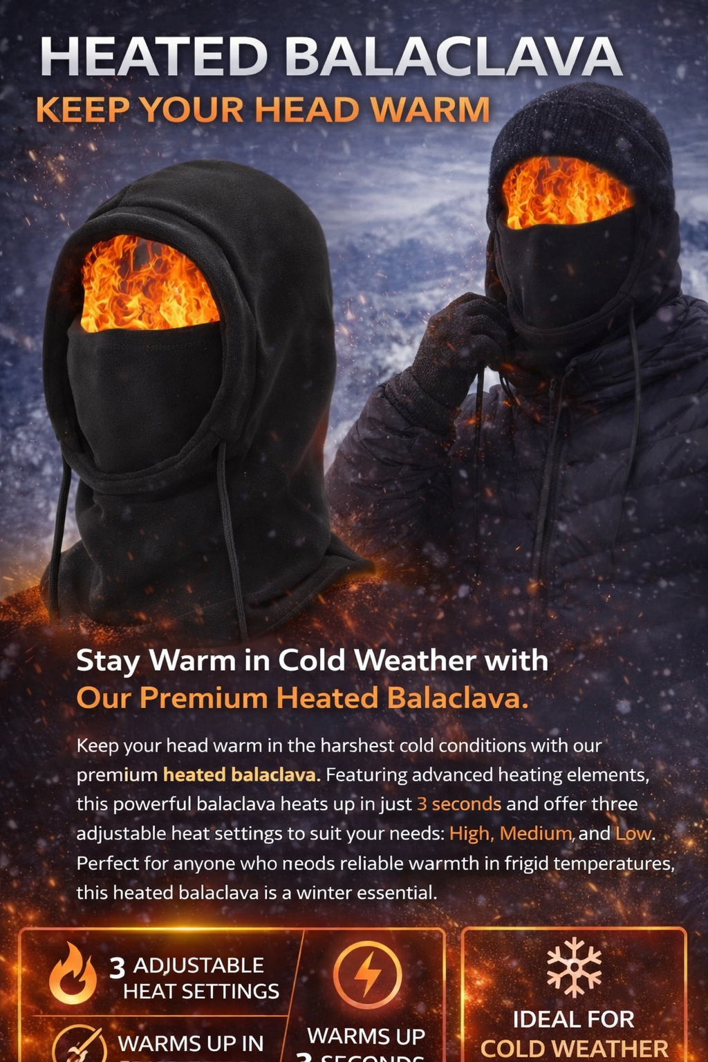 Cagoule Thermique Hiver Unisexe – Protection Intégrale Froid & Vent